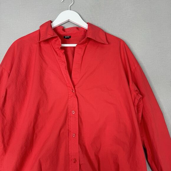 Monrow Womens Top Small Coral Pink Poplin Shirt Relaxed Fit Beachy Old Money - Picture 2 of 11